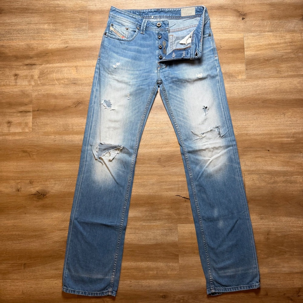 Diesel Larkee Jeans Mens 28x32 Blue Regular Straight Distressed Denim Wash 0830W